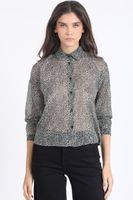 Blusa Gasa Fantasia Animal Con Hilo Metalizado, Azul Liola