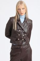 Blazer Crop Cruzado Efecto Cuero, Chocolate Liola