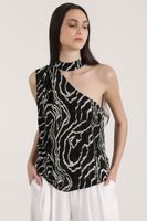 Top asimétrico estampado mujer Liola negro