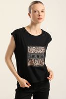 Polera Algodon  Aplicacion Savage, Negro Liola