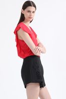 Falda Pantalón Tiro Alto, Con Bordado Richelieu, Negro Liola