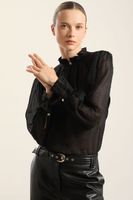 Blusa Semi Trasparente, Boton Joya, Negro Liola