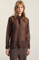 Blusa Semitrasparente Con Lazo, Chocolate Liola