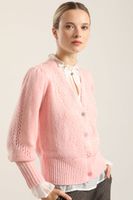 Cardigan Punto Aplicacion Encaje, Rosa Liola