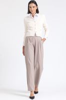 Pantalon Ancho Tiro Alto Con Pinzas, Beige Liola