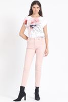 Jeans Skinny Color, Tiro Medio, Con Bordado, Rosa Liola