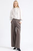 Pantalon Ancho Listado,Tiro Alto Con Pinzas, Beige Liola