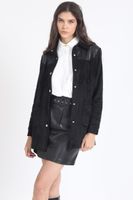 Chaqueta Larga Flecos Efecto Gamuza, Negro Liola