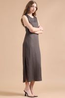 Vestido Midi Lino Lyocell, Cruce Espalda, Chocolate Liola