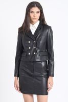 Blazer Crop Cruzado Efecto Cuero, Negro Liola