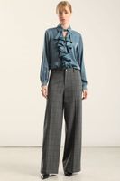 Pantalon Ancho Cuadros Fantasia, Gris Liola