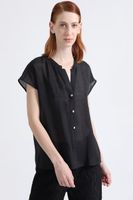 Blusa Tela Fantasia Boton Joya, Negro Liola