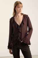 Blusa Volantes Semitransparente, Chocolate Liola