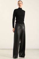 Pantalón ancho, tiro alto, efecto cuero, negro Liola