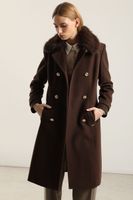 Abrigo Cuello Piel, Muflon Chocolate Liola