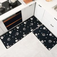 Set 2 Alfombra para cocina diseño Negro Patitas