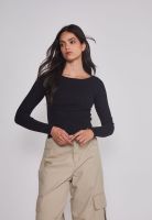 Sweater Mujer Acanalado Cuello Negro Sioux