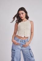 Peto Mujer Rib Botones Beige Sioux