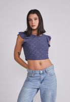 Polera Mujer Texturada Broderie Azul Sioux