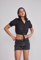 Blusa Mujer Broderie Nudo Negro Sioux