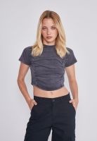 Polera Mujer Crop Efecto Lavado Gris Sioux