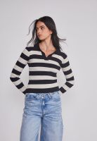 Sweater Mujer Cuello Polo Listado Negro Sioux