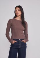 Sweater Mujer Acanalado Costura Café Sioux