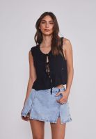 Blusa Mujer Lazos Cuello Negro Sioux