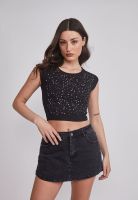 Polera Mujer Strass Delantero Negro Sioux