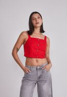 Blusa Mujer Lino Botones Rojo Sioux