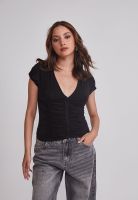 Polera Mujer Botones Recogido Negro Sioux