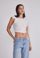 Polera Mujer Texturada Broderie Blanco Sioux