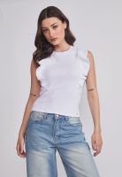 Polera Mujer Rib Vuelos Blanco Sioux