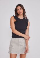 Polera Mujer Rib Vuelos Negro Sioux