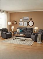 Living Reclinable Sofá 3 Cuerpos + 2 Bergers Reclinable Norman Gris SET2011GR