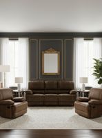 Living Sofá 3 Cuerpos Reclinable Castle Café + 2 Bergers 98023R4