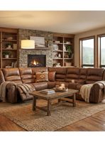 Sofa Seccional Reclinable Porta Vaso Café Cuero Viejo Castle