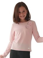 Polera Manga Larga Afranelada Niña con Aplicación de Rosa