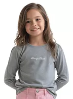 Polera Manga Larga Afranelada Niña con Estampado, Glitter y Strass