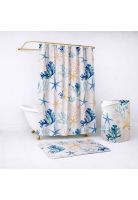 Set para baño Nautica Home Cortina+Alfombra+cesta diseño corales de mar
