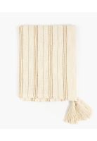 Manta Boho Algodón Líneas Beige