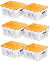 Pack 6 Cajas Organizadoras Tapa Bambu Canastos Multiuso 11 Litros