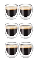 Set 6 Tazas Espresso Doble Pared 80ml Frio Caliente Sin Asa