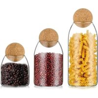 Set 3 tarros de Almacenamiento De Vidrio Con Tapa De Corcho Esférica
