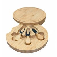 Tabla De Bambú Para Quesos Con 3 Cubiertos Acero Inoxidable Redonda