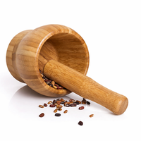 Mortero De Bambú Molinillo Manual Especias Ajo Madera