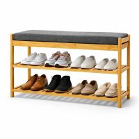 Banco Zapatero Organizador De Zapatos Bambú De 3 Niveles