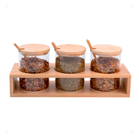 Pack 3 Frascos De Vidrio Con Tapa Bambu + Cucharas Y Soporte Bambú WakesHome