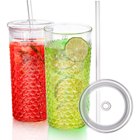 Vaso De Vidrio En Relieve Con Tapa Y Bombilla 650ml WakesHome