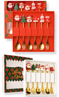 Decoración Navideña Set 6 Cubiertos Mesa Cuchara Y Tenedor